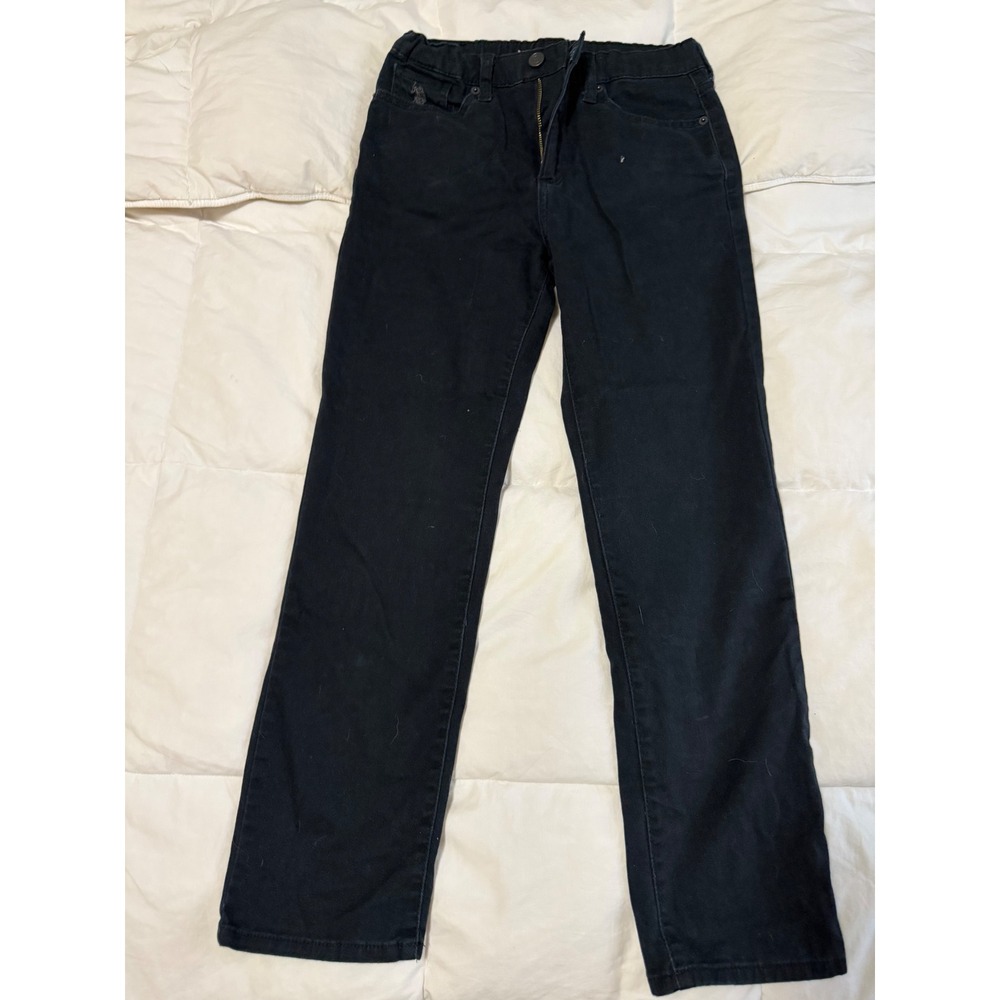US Polo Assn Boys Black Straight Leg Jeans Size 14 Adjustable Waist Stretch